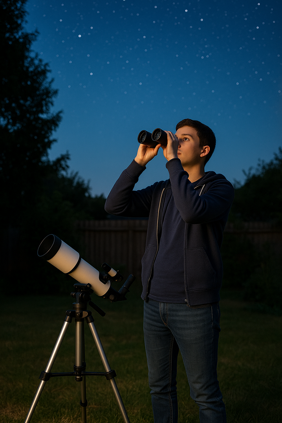 Beginner stargazer choosing between a telescope and binoculars – the perfect guide for first-time astronomy equipment buyers.