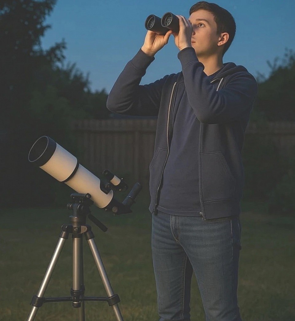 Could this young stargazer be deciding between a telescope or binoculars? Discover the best first-time astronomy gear in our beginner’s buying guide. (Image credit: AI-generated)